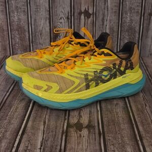 Sz 10 D Mens Hoka Tecton X 2 Yellow Blue Trail Running Shoes Carbon Fiber Good